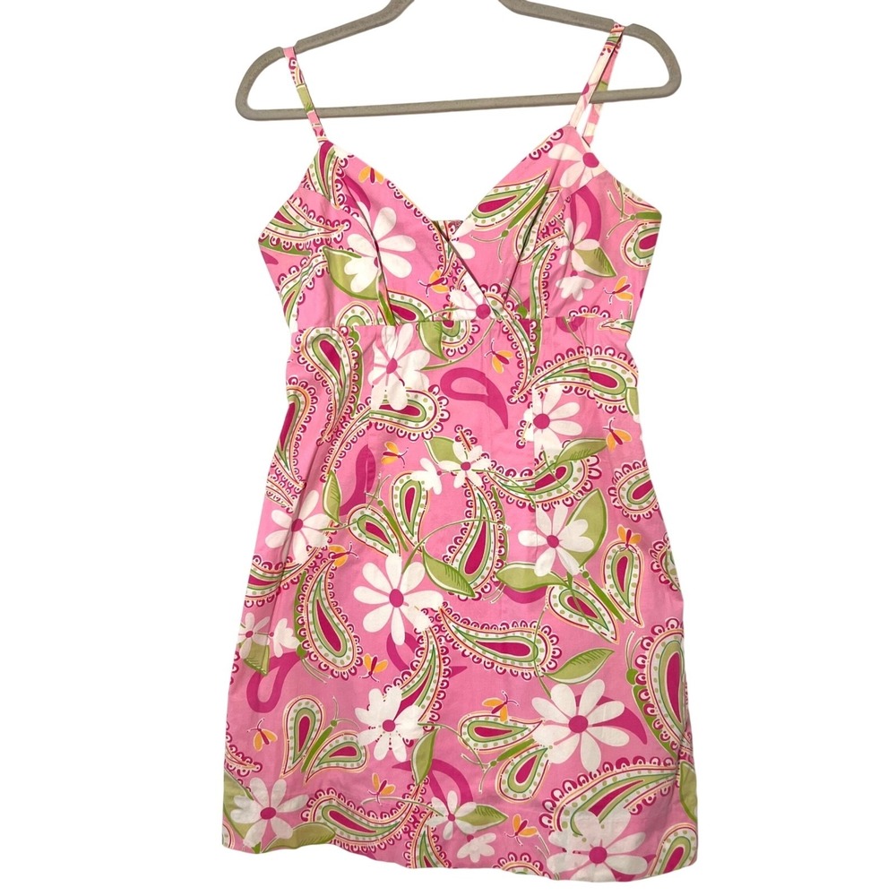 Vintage Lilly Pulitzer Mini Dress Size 6 Pink Paisley Floral Cotton Resort Wear